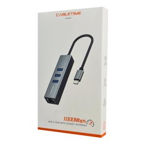 CABLETIME USB-C hub CT-CMLU3, RJ45 & 3x USB θύρες, 5Gbps, 1000Mbps, γκρι | Συνοδευτικά PC | elabstore.gr