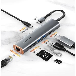 CABLETIME docking station CT-HUBP7, RJ45/HDMI/2xUSB/USB-C PD/SD/TF, γκρι | Συνοδευτικά PC | elabstore.gr