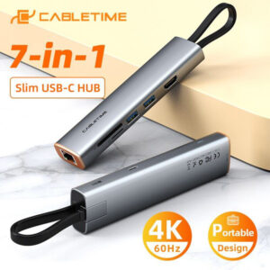CABLETIME docking station CT-HUBP7, RJ45/HDMI/2xUSB/USB-C PD/SD/TF, γκρι | Συνοδευτικά PC | elabstore.gr