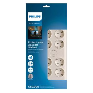 PHILIPS πολύπριζο ασφαλείας SPN7080WA, 8x schuko 16A, 2m, λευκό | Τροφοδοσία Ρεύματος | elabstore.gr