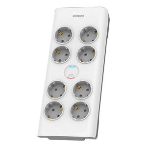 PHILIPS πολύπριζο ασφαλείας SPN7080WA, 8x schuko 16A, 2m, λευκό | Τροφοδοσία Ρεύματος | elabstore.gr