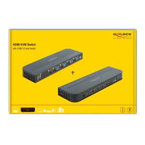 DELOCK HDMI KVM Switch 11483, 4 ports, USB 3.0, 3.5mm, 4K/60Hz, μαύρο | Καλώδια - Αντάπτορες | elabstore.gr