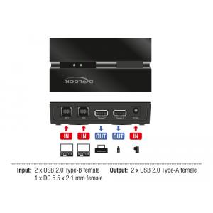 DELOCK USB 2.0 switch 11492, 2x USB Type B σε 2x USB, με μαγνήτη, μαύρο | Καλώδια - Αντάπτορες | elabstore.gr