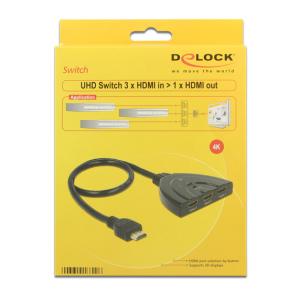 DELOCK HDMI UHD Switch 3x HDMI είσοδοι σε 1x HDMI 4K έξοδο 18600, 50cm | Καλώδια - Αντάπτορες | elabstore.gr