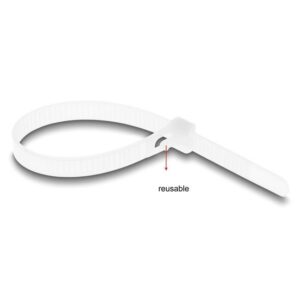DELOCK reusable δεματικά καλωδίων 18644, 200x7.2mm, λευκά, 100τμχ | Καλώδια - Αντάπτορες | elabstore.gr