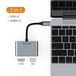 CABLETIME αντάπτορας 2 in 1 USB-C σε HDMI & VGA C160, 4K, 0.15m, γκρι | Καλώδια - Αντάπτορες | elabstore.gr