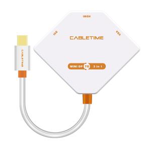 CABLETIME αντάπτορας Mini DisplayPort σε HDMI/DVI/VGA AV589, 0.2m, λευκό | Καλώδια - Αντάπτορες | elabstore.gr