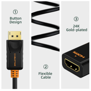 CABLETIME αντάπτορας DisplayPort σε HDMI AV586, 4K, 0.2m, μαύρος | Καλώδια - Αντάπτορες | elabstore.gr