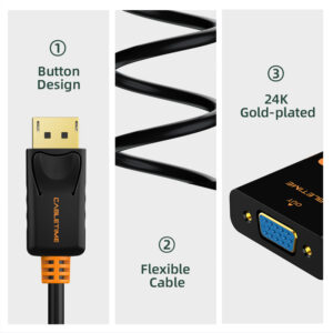 CABLETIME αντάπτορας Displayport σε VGA AV586, 1080p, 0.2m, μαύρος | Καλώδια - Αντάπτορες | elabstore.gr