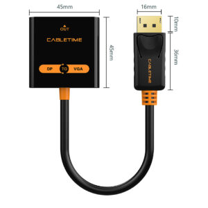 CABLETIME αντάπτορας Displayport σε VGA AV586, 1080p, 0.2m, μαύρος | Καλώδια - Αντάπτορες | elabstore.gr