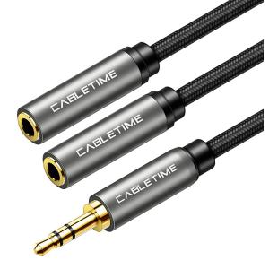 CABLETIME καλώδιο Stereo 3.5mm M σε 2x 3.5mm F AV309, 3pole, 0.2m, μαύρο | Καλώδια - Αντάπτορες | elabstore.gr