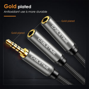 CABLETIME καλώδιο Stereo 3.5mm M σε 2x 3.5mm F AV309, 4pole, 0.2m, μαύρο | Καλώδια - Αντάπτορες | elabstore.gr