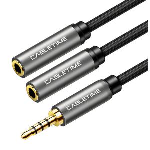 CABLETIME καλώδιο Stereo 3.5mm M σε 2x 3.5mm F AV309, 4pole, 0.2m, μαύρο | Καλώδια - Αντάπτορες | elabstore.gr