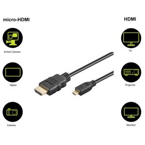 GOOBAY καλώδιο HDMI σε HDMI Micro 53784 με Ethernet, 4K, 1.5m, μαύρο | Καλώδια - Αντάπτορες | elabstore.gr