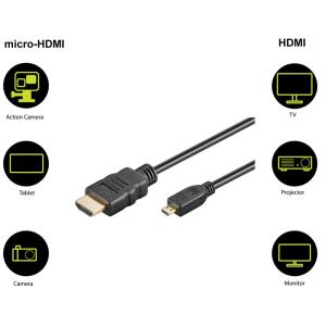 GOOBAY καλώδιο HDMI σε HDMI Micro 53787 με Ethernet, 4K, 5m, μαύρο | Καλώδια - Αντάπτορες | elabstore.gr