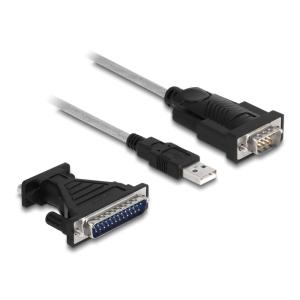 DELOCK καλώδιο USB σε RS-232 DB9 61314 με αντάπτορα DB25, 1.8m, μαύρο | Καλώδια - Αντάπτορες | elabstore.gr