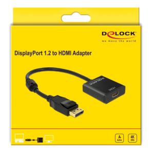 DELOCK αντάπτορας DisplayPort 1.2 σε HDMI 62607, 4K, 20cm, μαύρος | Καλώδια - Αντάπτορες | elabstore.gr