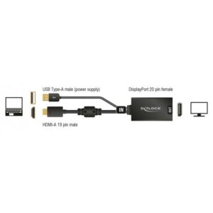 DELOCK αντάπτορας HDMI σε DisplayPort 1.2 62667, 4K, 25cm, μαύρος | Καλώδια - Αντάπτορες | elabstore.gr