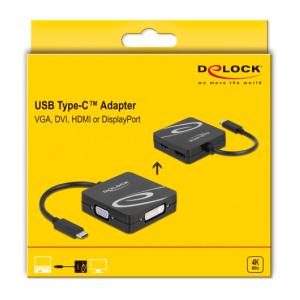 DELOCK αντάπτορας Type-C σε VGA/DVI/HDMI/DisplayPort 63129, 4K, μαύρος | Καλώδια - Αντάπτορες | elabstore.gr