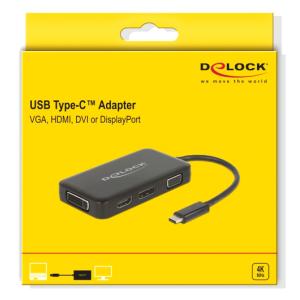 DELOCK αντάπτορας USB-C σε VGA+HDMI+DVI+DisplayPort 63929, 4K, μαύρος | Καλώδια - Αντάπτορες | elabstore.gr