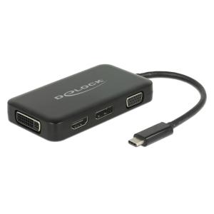 DELOCK αντάπτορας USB-C σε VGA+HDMI+DVI+DisplayPort 63929, 4K, μαύρος | Καλώδια - Αντάπτορες | elabstore.gr