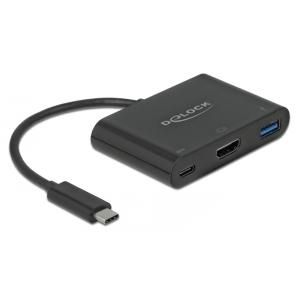 DELOCK αντάπτορας USB-C σε HDMI+USB+USB-C PD 2.0 64091, 4K, 15cm, μαύρος | Καλώδια - Αντάπτορες | elabstore.gr