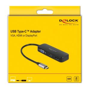 DELOCK αντάπτορας USB-C σε VGA/HDMI/DisplayPort 64156, 4K, 20cm, μαύρος | Καλώδια - Αντάπτορες | elabstore.gr