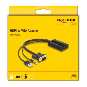 DELOCK αντάπτορας HDMI σε VGA & 3.5mm/USB 64172, 1080p, 25cm, μαύρος | Καλώδια - Αντάπτορες | elabstore.gr