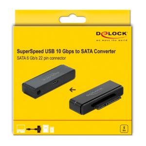 DELOCK αντάπτορας USB-C σε SATA 22-pin 64188, 6Gbps, καλώδιο USB, μαύρος | Καλώδια - Αντάπτορες | elabstore.gr