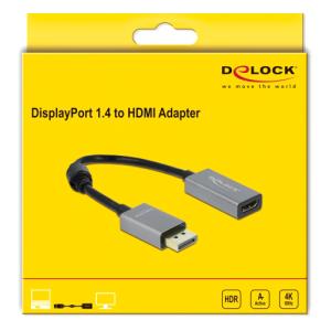 DELOCK αντάπτορας DisplayPort 1.4 σε HDMI 66436, 4K, 20cm, μαύρος-γκρι | Καλώδια - Αντάπτορες | elabstore.gr