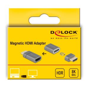 DELOCK αντάπτορας HDMI αρσενικό σε θηλυκό 66684, μαγνητικός, 8K, γκρι | Καλώδια - Αντάπτορες | elabstore.gr
