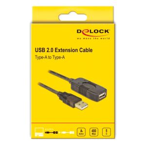 DELOCK καλώδιο USB 2.0 αρσενικό σε θηλυκό 82308, 480Mbps, 5m, μαύρο | Καλώδια - Αντάπτορες | elabstore.gr