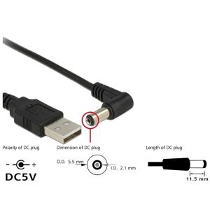 DELOCK καλώδιο USB σε DC 5.5 x 2.1mm 83578, γωνιακό, 1.5m, μαύρο | Καλώδια - Αντάπτορες | elabstore.gr