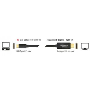 DELOCK καλώδιο USB-C σε DisplayPort 85256, DP Alt Mode, 4K, 2m, μαύρο | Καλώδια - Αντάπτορες | elabstore.gr