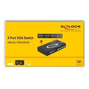 DELOCK VGA switch 87635, 4 ports, bidirectional, Full HD, μαύρο | Καλώδια - Αντάπτορες | elabstore.gr