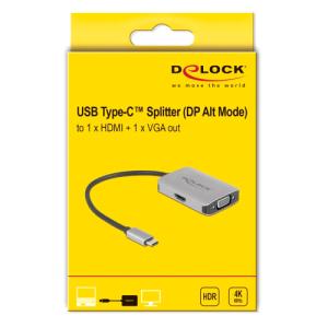 DELOCK αντάπτορας USB Type-C σε HDMI + VGA 87776, 4K, HDR, 20cm, ασημί | Καλώδια - Αντάπτορες | elabstore.gr