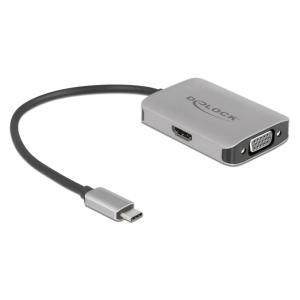 DELOCK αντάπτορας USB Type-C σε HDMI + VGA 87776, 4K, HDR, 20cm, ασημί | Καλώδια - Αντάπτορες | elabstore.gr