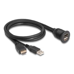 DELOCK καλώδιο HDMI & USB 87880, αρσενικό σε θηλυκό, IP67, 1m, μαύρο | Καλώδια - Αντάπτορες | elabstore.gr