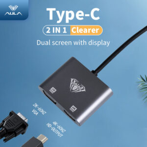 AULA αντάπτορας USB Type-C σε HDMI & VGA UC-901, 4K & 2K, γκρι | Καλώδια - Αντάπτορες | elabstore.gr