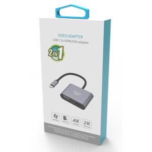 AULA αντάπτορας USB Type-C σε HDMI & VGA UC-901, 4K & 2K, γκρι | Καλώδια - Αντάπτορες | elabstore.gr