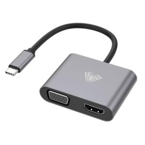 AULA αντάπτορας USB Type-C σε HDMI & VGA UC-901, 4K & 2K, γκρι | Καλώδια - Αντάπτορες | elabstore.gr