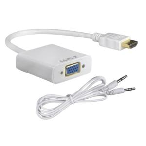 POWERTECH αντάπτορας HDMI σε VGA CAB-H072, καλώδιο 3.5mm, 0.20m, λευκός | Καλώδια - Αντάπτορες | elabstore.gr