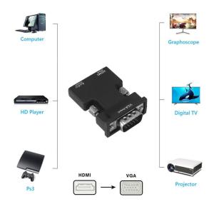 POWERTECH αντάπτορας HDMI (F) σε VGA (M) CAB-H120 με audio, μαύρο | Καλώδια - Αντάπτορες | elabstore.gr