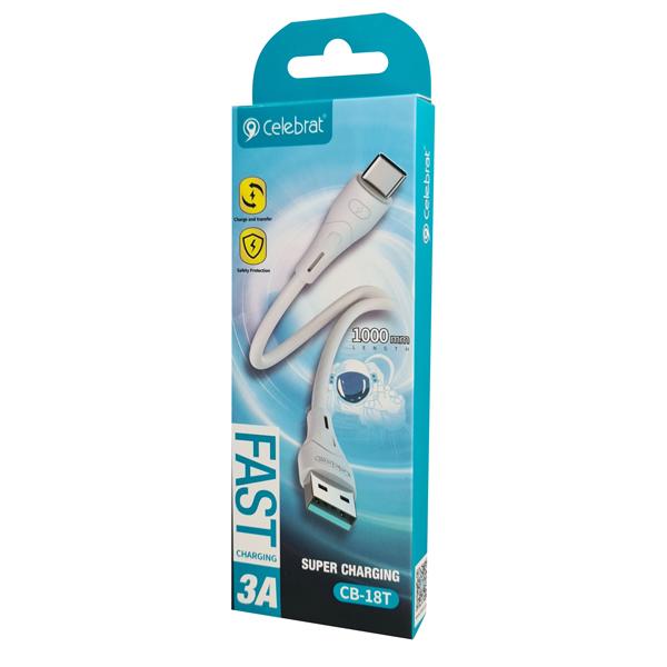 CELEBRAT καλώδιο USB σε USB-C CB-18T, 15W 3A, 1m, λευκό | eLabstore.gr CELEBRAT καλώδιο USB σε USB-C CB-18T, 15W 3A, 1m, λευκό | Αξεσουάρ κινητών | elabstore.gr