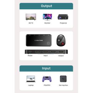 CABLETIME 3 in 1 HDMI 2.0 switch HS4K3 με ασύρματο χειριστήριο, 4K, γκρι | Καλώδια - Αντάπτορες | elabstore.gr