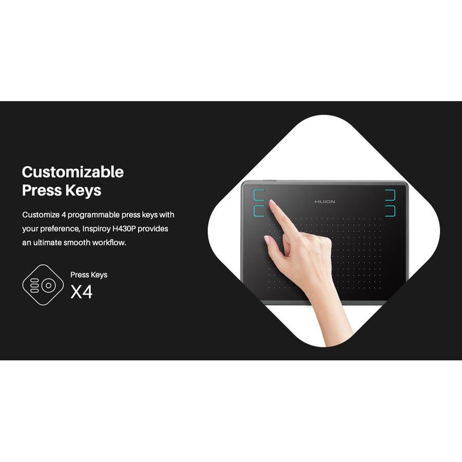 HUION pen tablet H430P, 4.8 x 3", battery-free pen, 4 πλήκτρα, μαύρο | eLabstore.gr HUION pen tablet H430P, 4.8 x 3", battery-free pen, 4 πλήκτρα, μαύρο | Tablet - Parts | elabstore.gr