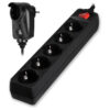 POWERTECH πολύπριζο ασφαλείας PT-994, 5+1 θέσεων schuko, 16A, 2m, μαύρο | Τροφοδοσία Ρεύματος | elabstore.gr
