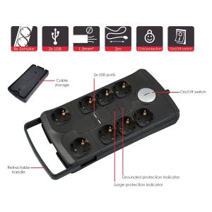 POWERTECH πολύπριζο ασφαλείας PT-995, 8x schuko & 2x USB, 16A, 2m, μαύρο | eLabstore.gr POWERTECH πολύπριζο ασφαλείας PT-995, 8x schuko & 2x USB, 16A, 2m, μαύρο | Τροφοδοσία Ρεύματος | elabstore.gr