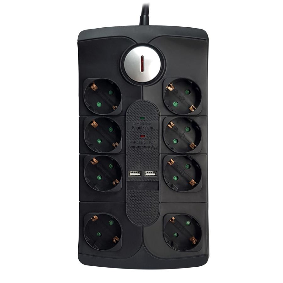 POWERTECH πολύπριζο ασφαλείας PT-995, 8x schuko & 2x USB, 16A, 2m, μαύρο | eLabstore.gr POWERTECH πολύπριζο ασφαλείας PT-995, 8x schuko & 2x USB, 16A, 2m, μαύρο | Τροφοδοσία Ρεύματος | elabstore.gr