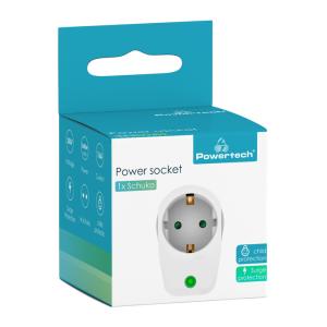 POWERTECH αντάπτορας ρεύματος PT-996, 1 θέση schuko, 16A, 3680W, λευκός | Τροφοδοσία Ρεύματος | elabstore.gr
